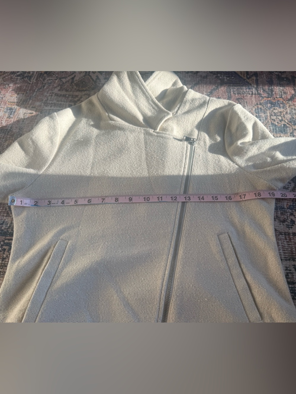 Lou & Grey LOFT Moto Jacket Medium Cream Gray Asymmetrical Zip Knit - Picture 9 of 10